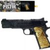 45 CALIBER PISTOL HANDGUN Black and Gold 2 Oz Silver Coin