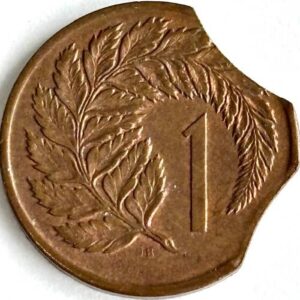 1967 New Zealand Double Clipped Planchet 1 Cent Coin