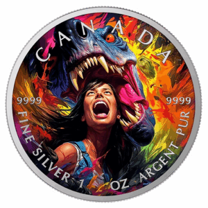 Dino Attack Colorized 1 OZ Silver Coin