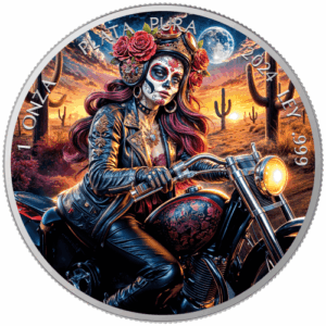Dia De Los Muertos Biker Libertad 1 Oz Colorized Silver Coin