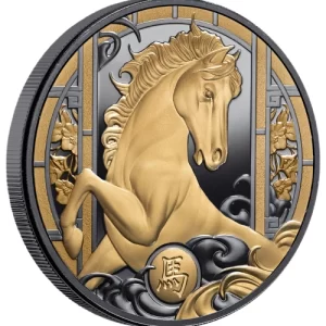 1 Oz Year of the Horse Gilded Black Proof Silver Coin
