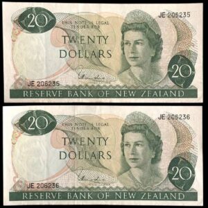 H.R. Hardie Consecutive Serials $20 New Zealand Banknotes