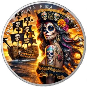 Dia De Los Muertos Libertad Pirate 1 Oz Colorized Silver Coin