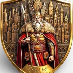 Norse Gods Shield of Odin 1 Oz Gilded Colorized Copper Medal