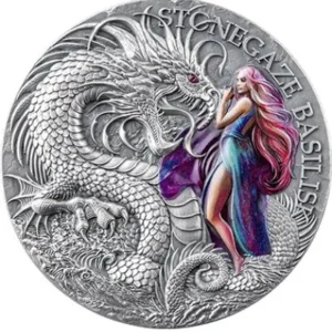 Dragonology Stonegase Basilisk 2 Oz Silver Coin