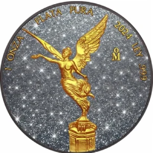 Precious Stone Galaxite Libertad Diamond Dust 1 Oz Silver Coin