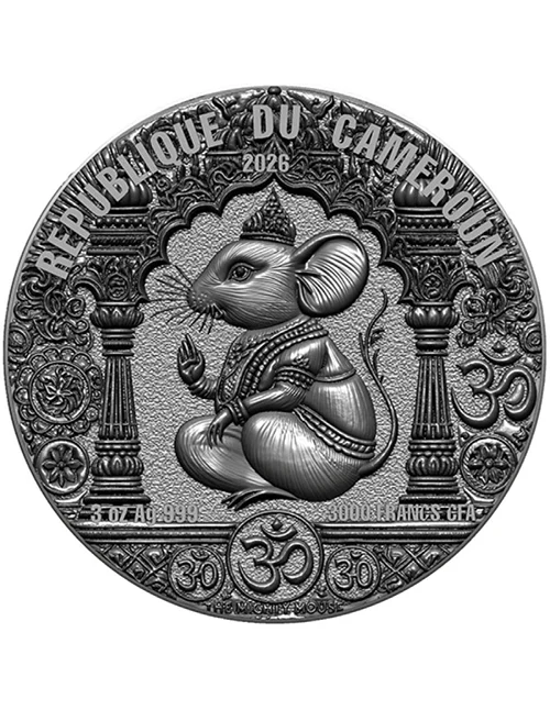 Ganesha Antiqued 3 Oz UHR Silver Coin - Image 2