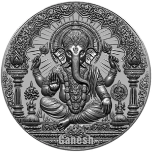 Ganesha Antiqued 3 Oz UHR Silver Coin