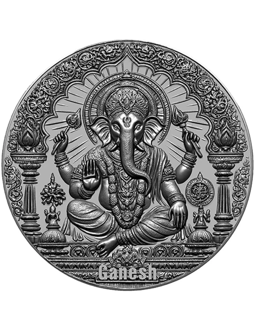 Ganesha Antiqued 3 Oz UHR Silver Coin