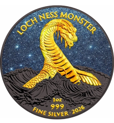 Loch Ness Monster Diamond Dust 1 Oz Silver Coin