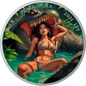 Crocodile Attack 1 Oz Colorized Silver Coin
