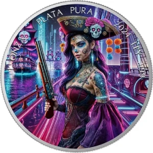 Dia De Muertos Cyberpunk Pirate Libertad 1 Oz Colorized Silver Coin
