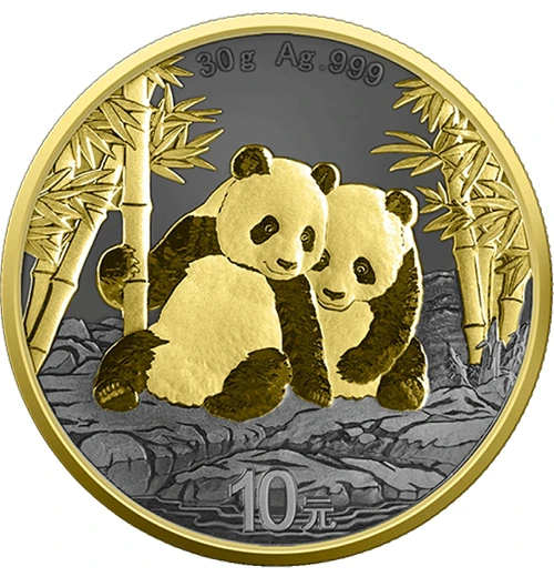 Chinese Panda Golden Ring 30g Silver Coin