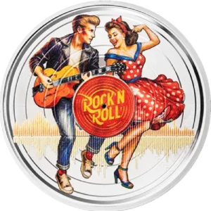 ROCK N' ROLL Vinyl Groove 1/2 Oz Colorized Silver Coin