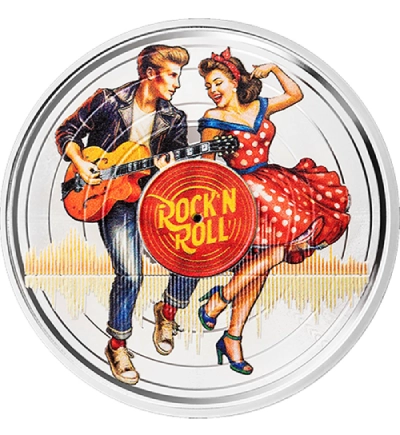 ROCK N' ROLL Vinyl Groove 1/2 Oz Colorized Silver Coin