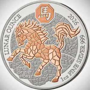 Rwanda Year of the Horse Rose Gold Gilded 1 Oz Silver Coin