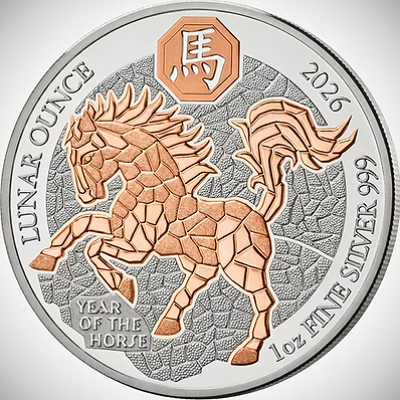 Rwanda Year of the Horse Rose Gold Gilded 1 Oz Silver Coin