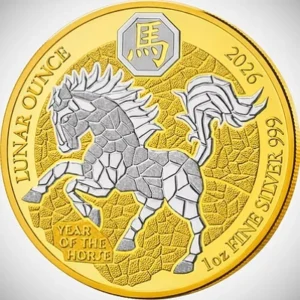 Rwanda Year of the Horse Gold Gilded 1 Oz Silver Coin