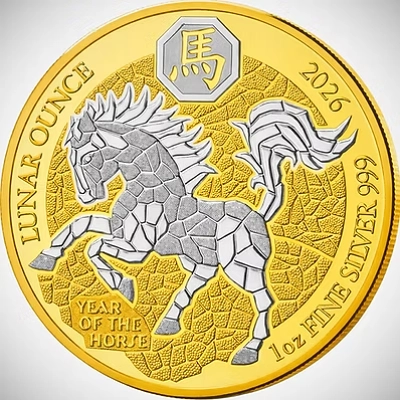 Rwanda Year of the Horse Gold Gilded 1 Oz Silver Coin