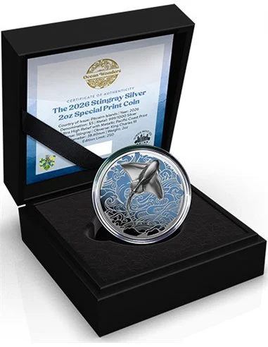 2026 Pitcairn Islands Ocean Wonders Stingray UHR Proof 2 oz Silver Coin - Image 3
