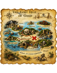 Treasure Map Lost of Isle of Gold 1 KG Colorized Copper Medal