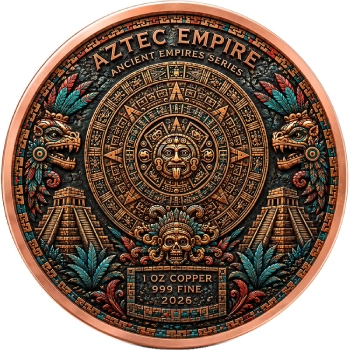 AZTEC EMPIRE Ancient Empires 1 Oz Copper Card Round - Image 2