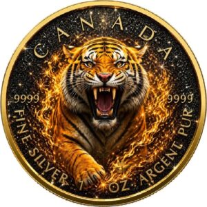 BLAZING TIGER Black Diamond Edition 1 Oz Silver Maple Leaf