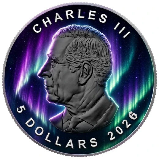 AURORA BOREALIS Maple Leaf 1 Oz Silver Coin - Image 2