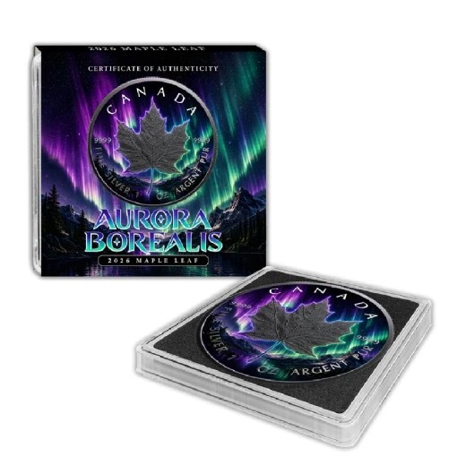 AURORA BOREALIS Maple Leaf 1 Oz Silver Coin - Image 3