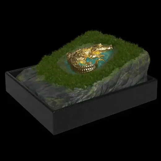 Crocodile 3D Sculpture Gold Gilded Silver Coin - Image 4