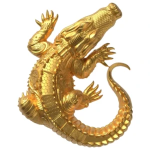 Crocodile 3D Sculpture Gold Gilded Silver Coin