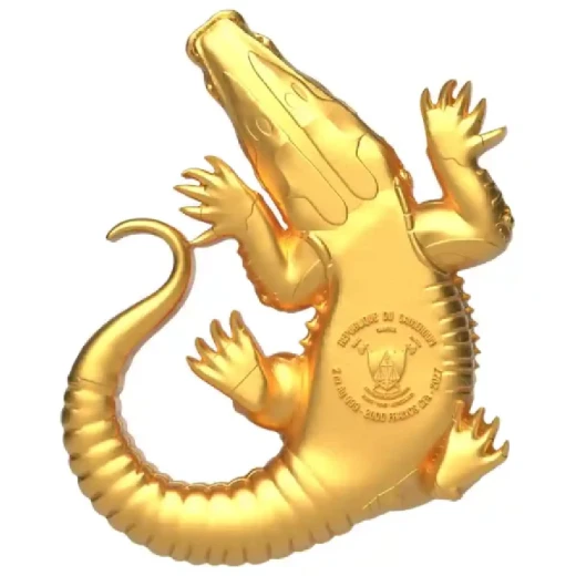Crocodile 3D Sculpture Gold Gilded Silver Coin - Image 2