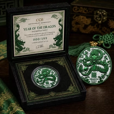 2024 Perth Year of the Dragon Diamond Dust Galaxy Green 1oz .999 Silver Coin - Image 2