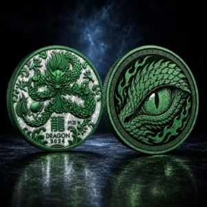 2024 Perth Year of the Dragon Diamond Dust Galaxy Green 1oz .999 Silver Coin
