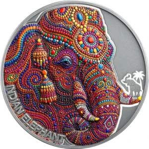 Indian Elephant Beaded High Relief 2 Oz Silver Coin