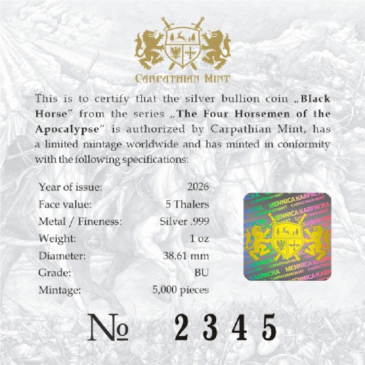 Four Horsemen of the Apocalypse Black Horse 1oz Bullion Premium - Image 3