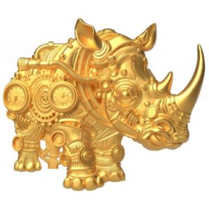 Mech Rhino Shaped Gold Gilded 2 oz Silver Coin