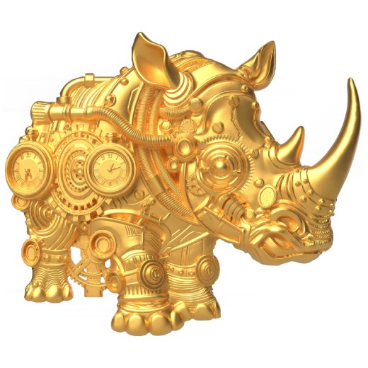 Mech Rhino Shaped Gold Gilded 2 oz Silver Coin