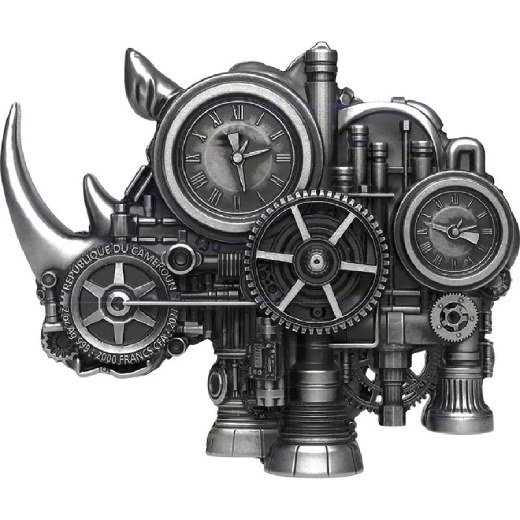 Mech Rhino Shaped Antiqued 2 oz Silver Coin - Image 2
