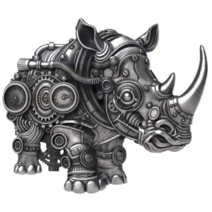 Mech Rhino Shaped Antiqued 2 oz Silver Coin