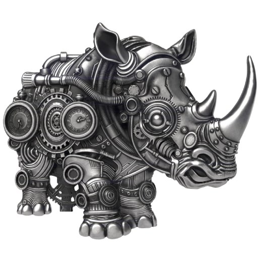 Mech Rhino Shaped Antiqued 2 oz Silver Coin