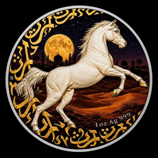 Treasures of the Gulf Midnight Arabian Horse 1 oz Silver Coin