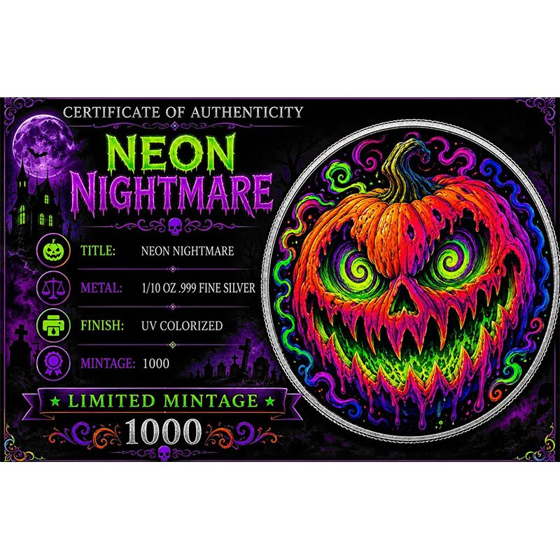 Neon Nightmare Colorized 1/10 oz Silver Round - Image 3