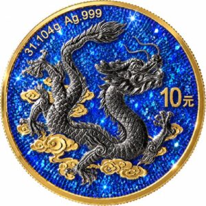 Chinese Dragon Imperial Blue 1 Oz Sapphire Dust Silver Coin 