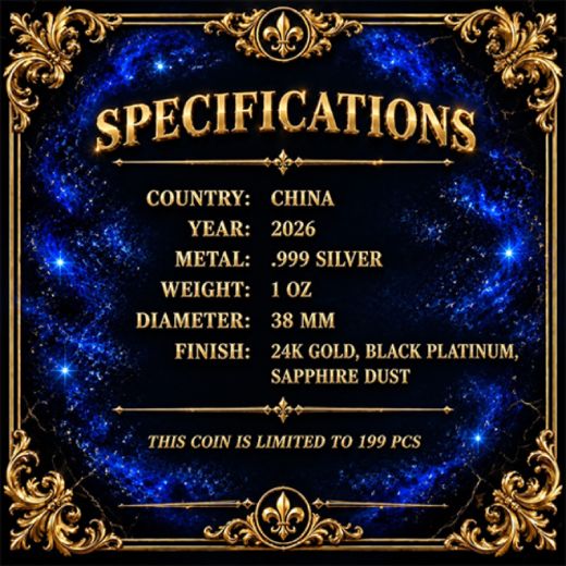 Chinese Dragon Imperial Blue 1 Oz Sapphire Dust Silver Coin - Image 4