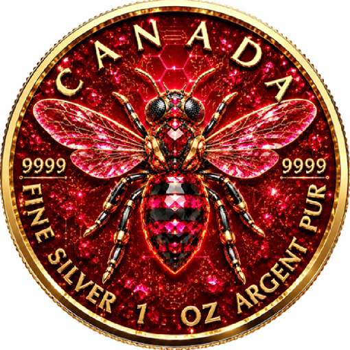 THE RUBY BEE Maple Leaf 1 Oz Silver Coin