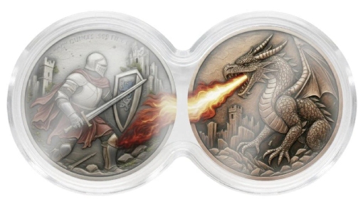 2 X 2 Oz Knight and Dragon Duo Stack Copper Medals