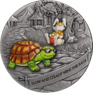 The Tortoise and the Hare 2 Oz UHR Silver Coin