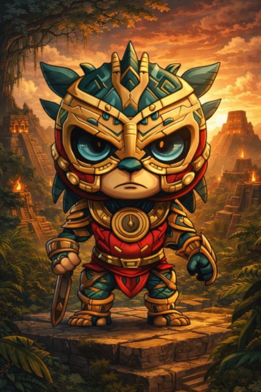 Aztecito Warrior Shaped Colorized 1oz Copper Medal