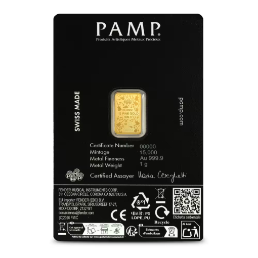 1g Gold Bar PAMP Fender Suisse 80th Anniversary in Essay - Image 2